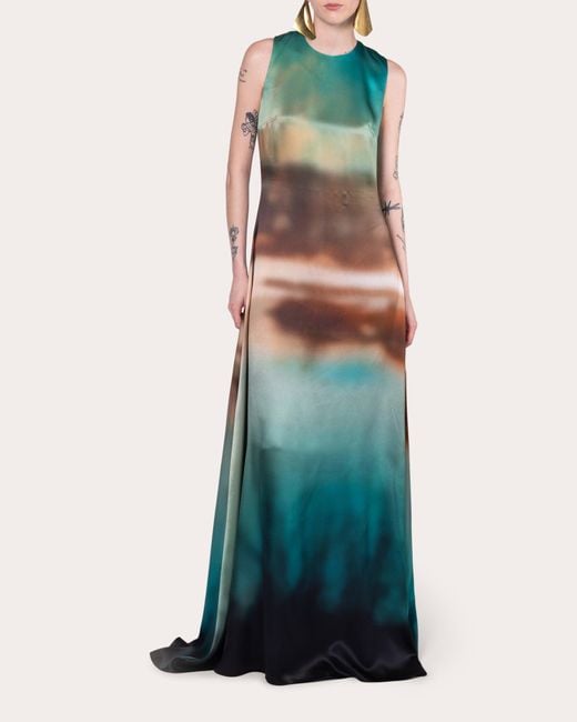Roksanda Green Sylas Printed Twist Back Silk Satin Gown