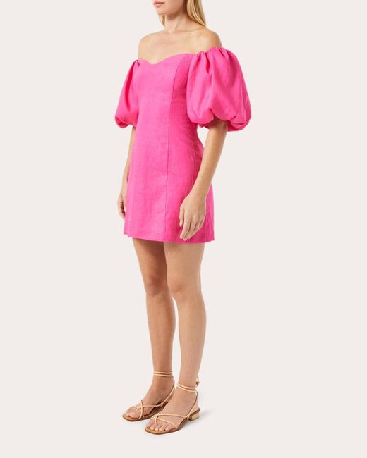 RHODE Pink Dali Linen Puff-sleeve Dress