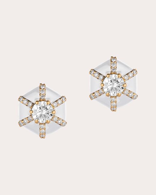 Goshwara Natural Diamond & Enamel Hexagon Stud Earrings 18k Gold