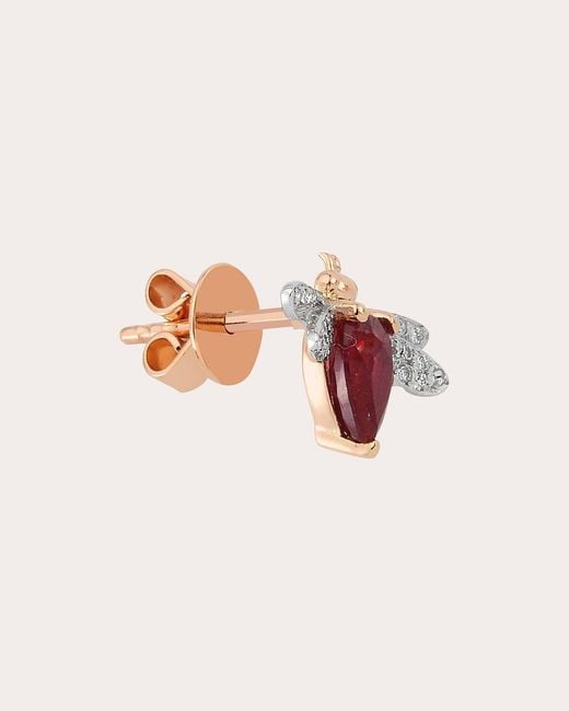 BeeGoddess Red Ruby & Diamond Queen Bee Bella Singular Stud Earring