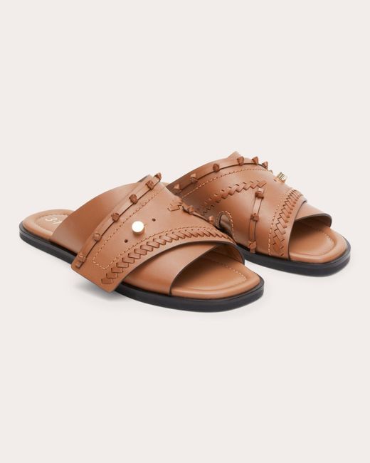 3.1 Phillip Lim Brown Leather Crossover Slide Sandal