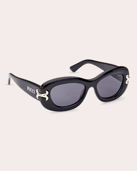 Emilio Pucci Blue Fishtail Logo Oval Sunglasses