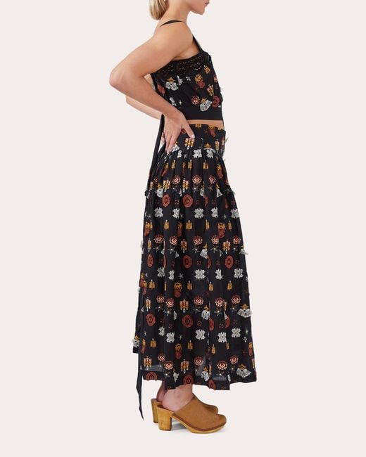Hayley Menzies Black Hayley Zies Embroidered Gathered Maxi Skirt