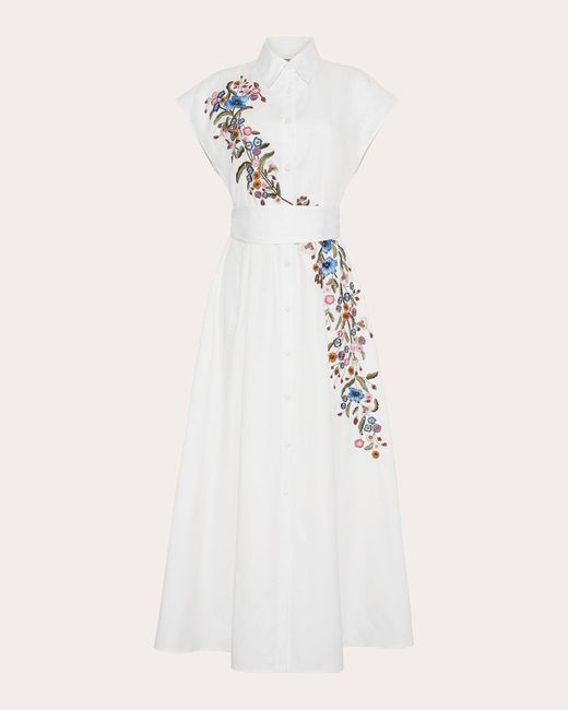 Adam Lippes White Dejeuner Embroidered Poplin Shirt Dress