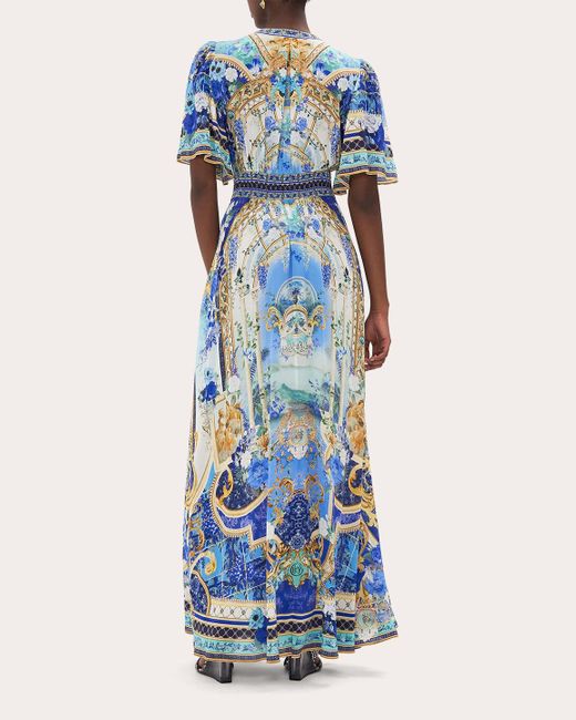 Camilla Blue Flutter-sleeve Shaped Dress