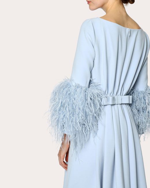 Huishan Zhang Blue Reign Feathered Crepe Gown