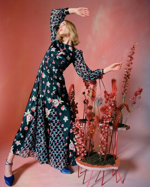 Diane von Furstenberg Blue Elliot Long-sleeve Maxi Dress