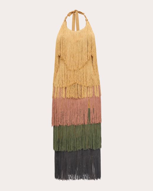 ANDREA IYAMAH Multicolor Neme Fringe Midi Dress Polyester