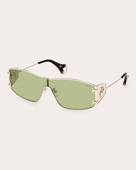 Emilio Pucci Green Pale Cutout Logo Shield Sunglasses Metal