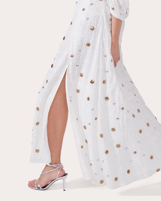 Hayley Menzies Natural Hayley Zies Embroidered Double-split Maxi Skirt