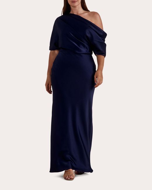 Amsale Blue Satin Draped Bodice Gown