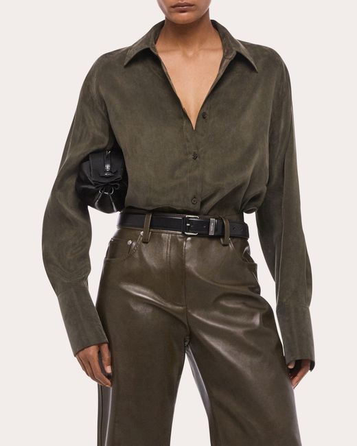 Helmut Lang Green Fluid Microsuede Drape Shirt
