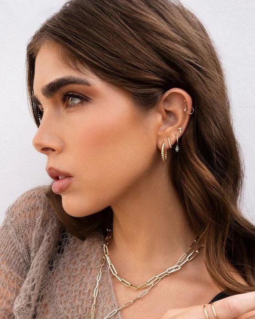 Zoe Lev Metallic Diamond & 14K Initial Stud Earring