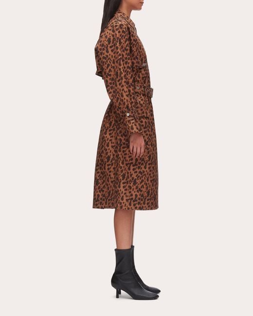 3.1 Phillip Lim Brown Leopard Twill Belted Trench Coat