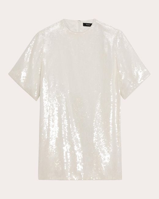 Theory White Sequin Oversized T-shirt Dress