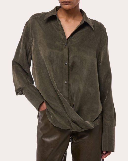 Helmut Lang Green Fluid Microsuede Drape Shirt