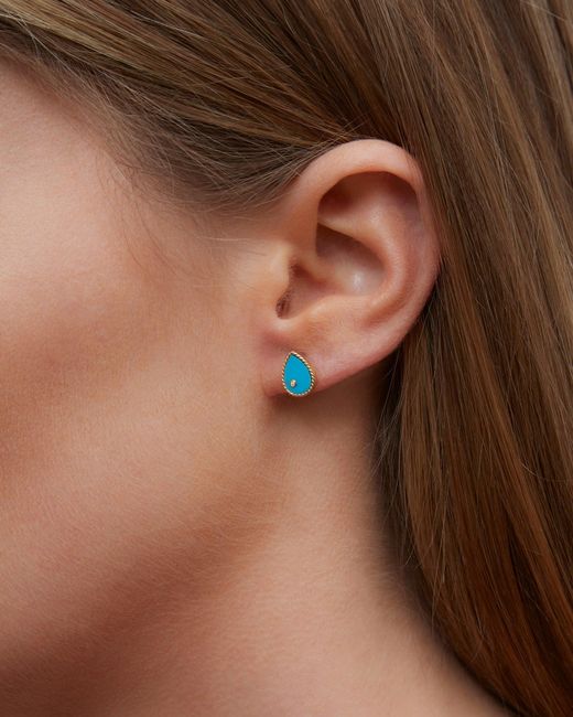 Yvonne Léon Blue Turquoise & Diamond Baby Pear Stud Earrings 9k Gold