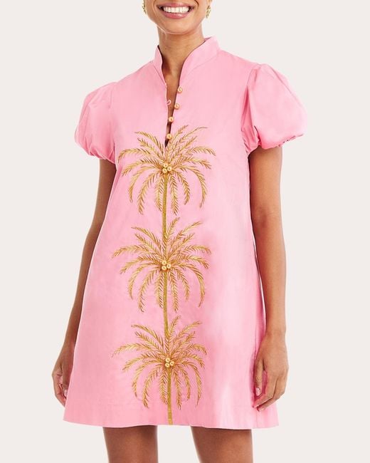 mestiza Elliana Embroidered Cotton Barong Mini Dress in Pink | Lyst