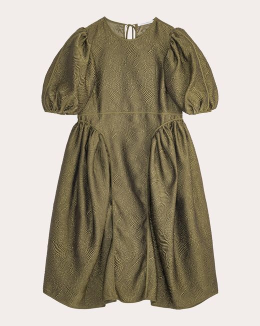 CECILIE BAHNSEN Green Fonda Matelassé Puff-Sleeve Dress