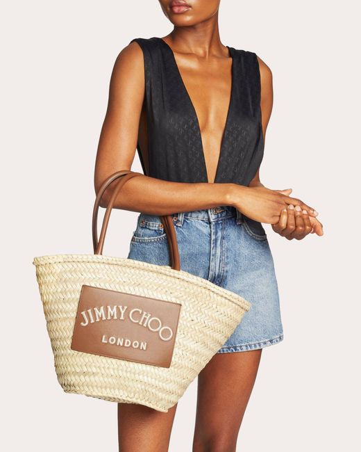 Jimmy Choo Natural Medium Beach Basket Tote Bag