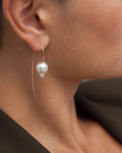 White/space Natural Space Nova Baroque Pearl Threader Earrings 14k Gold