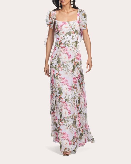 Sachin & Babi Pink Pearl Floral Chiffon A-Line Gown Polyester