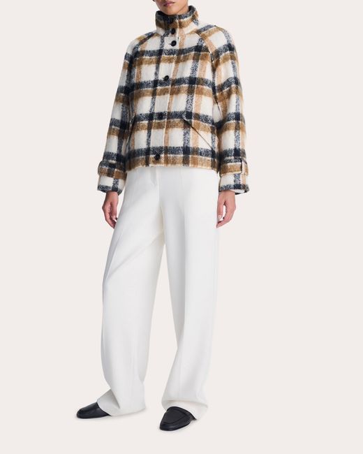 Jonathan Simkhai White Virelle Plaid Wool Funnel Jacket Wool/Polyester