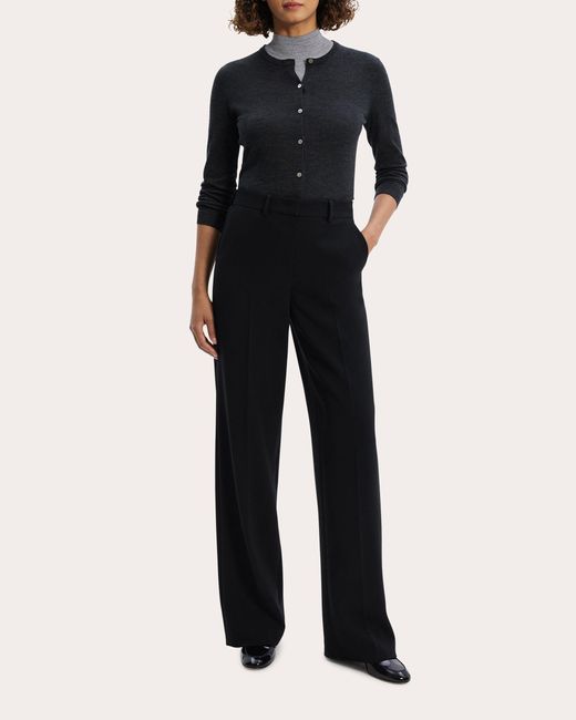 Theory Black Straight-Leg Crepe Pants