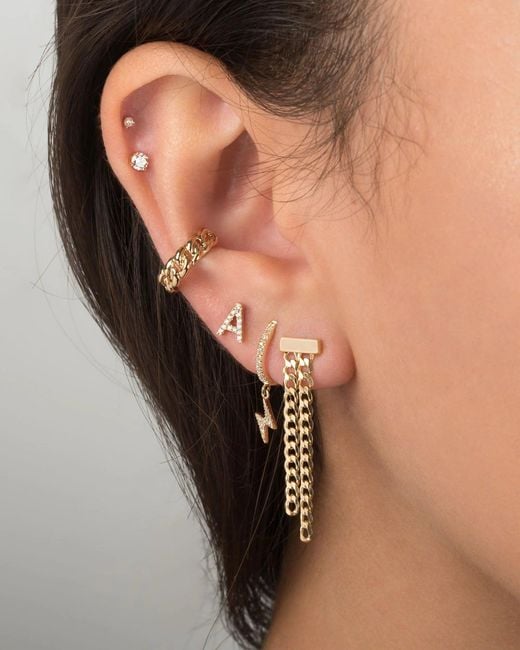 Zoe Lev Metallic Diamond & 14K Initial Stud Earring