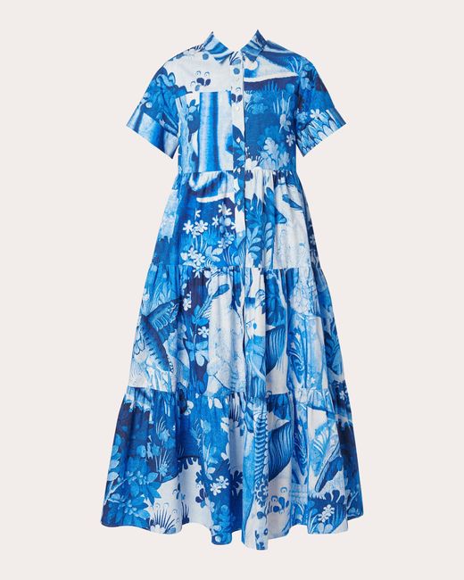 Erdem Blue Tiered Midi Shirt Dress
