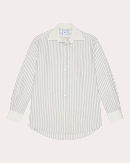 With Nothing Underneath Blue The Boyfriend Stripe Tencel Contrast Button-Up Shirt