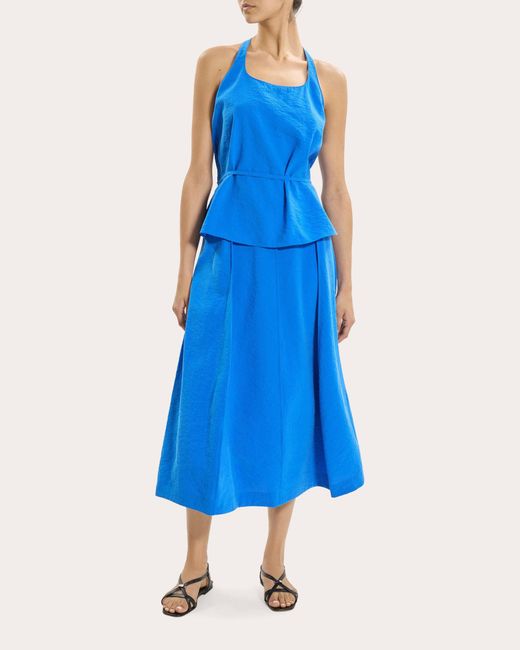 theory blue silk dress $495 Theory Women's Blue Silk Collared Button Front Mini Shirt Dress Size 0