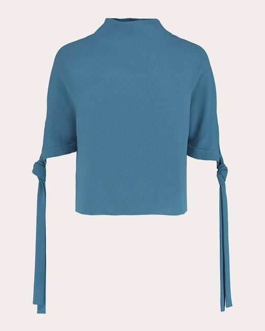 Edeline Lee Blue Pedernal Jacquard Tie-Sleeve Top