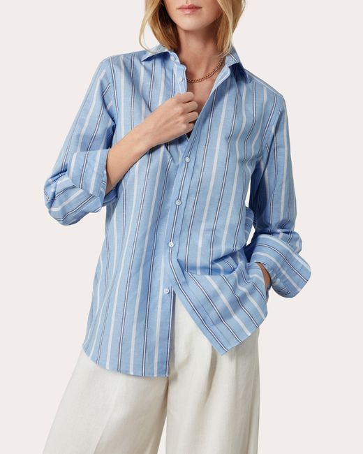 With Nothing Underneath Blue The Boyfriend Weave Shirt