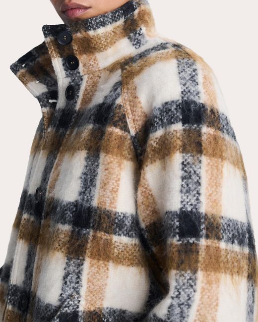 Jonathan Simkhai White Virelle Plaid Wool Funnel Jacket Wool/Polyester