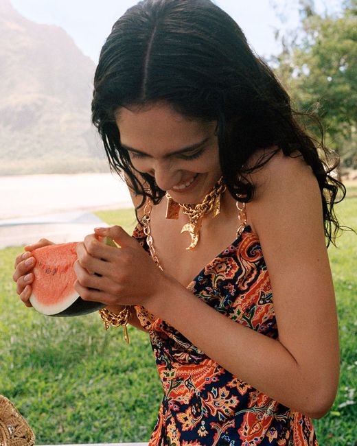 Rabanne White Chain-Embellished Paisley-Print Satin Maxi Dress