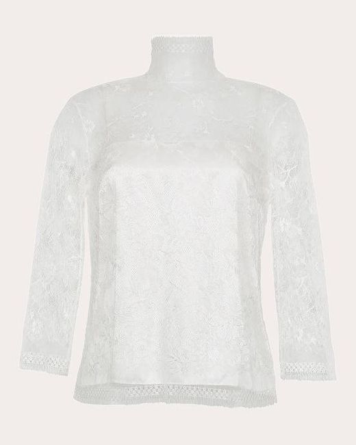 Adam Lippes White Chantilly Lace Turtleneck Top