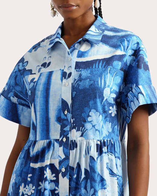 Erdem Blue Tiered Midi Shirt Dress