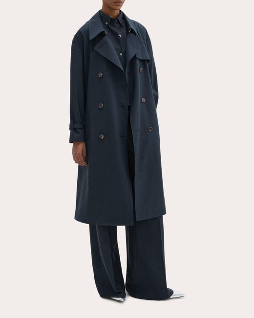Theory Blue Double-breasted Trench Coat