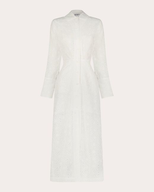 Matthew Bruch White Blouson Long-sleeve Midi Shirt Dress