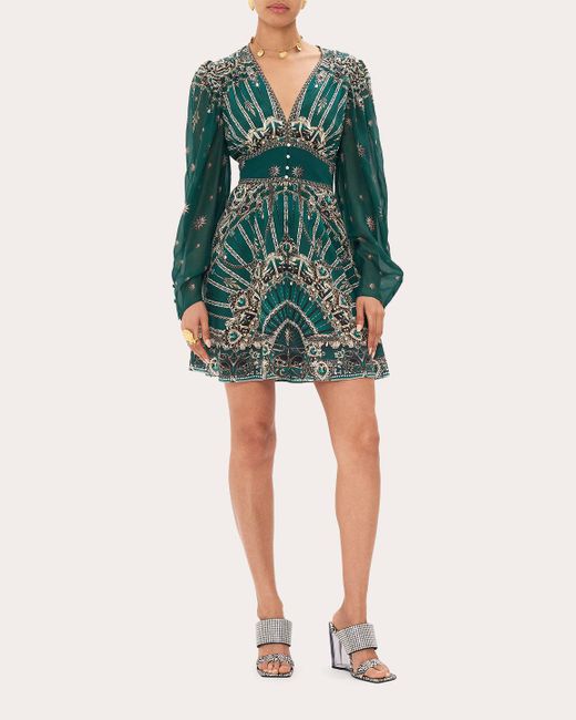Camilla Green Blouson-sleeve Mini Dress