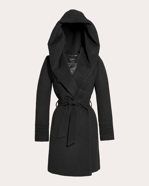 Sentaler Black Hooded Midi Wrap Coat