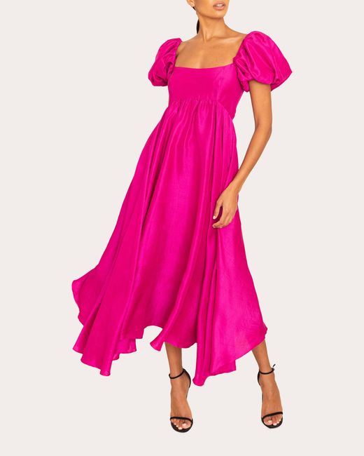 Azeeza Pink Rory Raw Silk Midi Dress