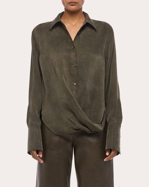 Helmut Lang Green Fluid Microsuede Drape Shirt