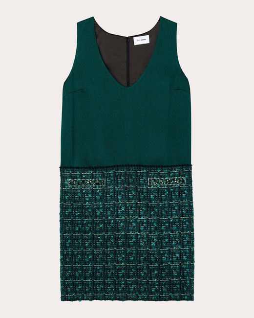 St. John Green Twill Tweed Mini Dress