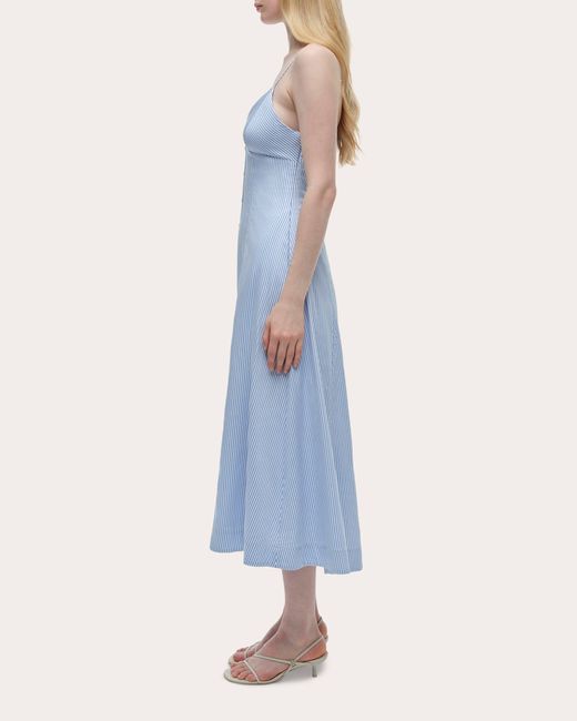 Jonathan Simkhai Blue Honor Stripe Cotton Button A-Line Midi Dress