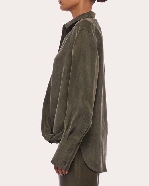 Helmut Lang Green Fluid Microsuede Drape Shirt