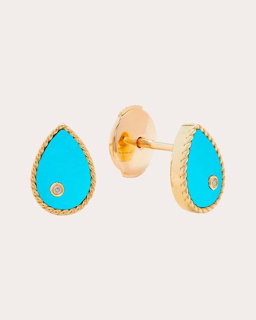 Yvonne Léon Blue Turquoise & Diamond Baby Pear Stud Earrings 9k Gold