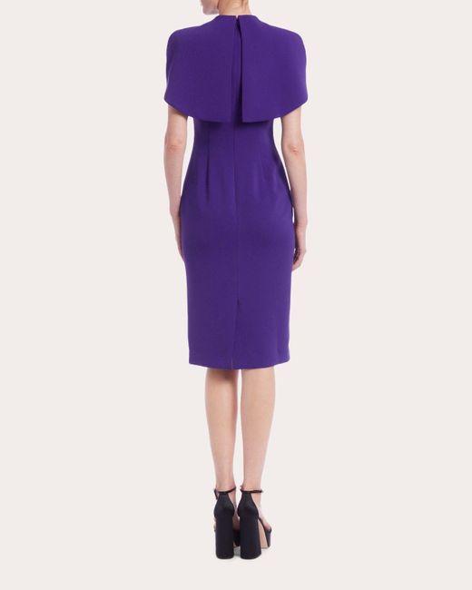 Badgley Mischka Purple Cape-shoulder Sheath Dress