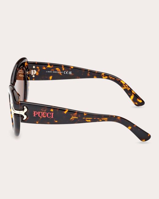 Emilio Pucci Brown Havana Fishtail Logo Cat-eye Sunglasses